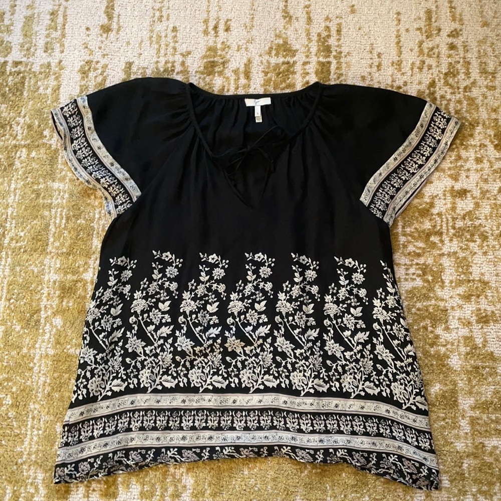 Joie Sheer Black Printed Blouse